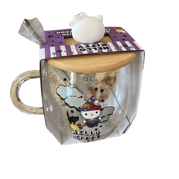NIB Hello Kitty Glass Mug with Topper and Spoon - Picture 5 of 5